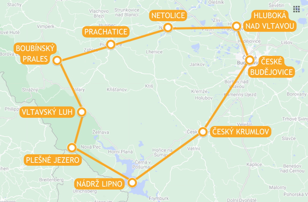 Mapa trasy vyhlídkového letu