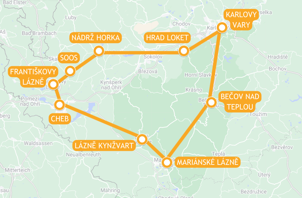 Mapa trasy vyhlídkového letu
