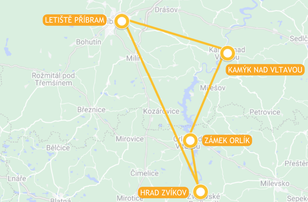 Mapa trasy vyhlídkového letu