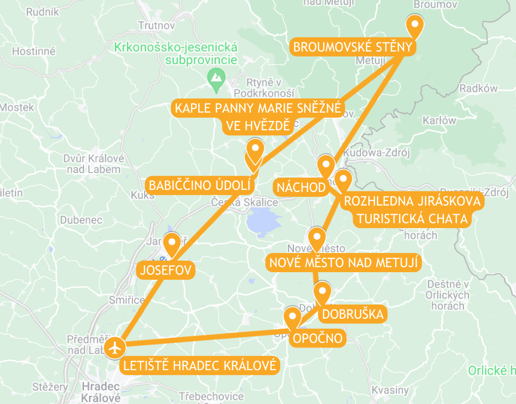 Mapa trasy druhého vyhlídkového letu