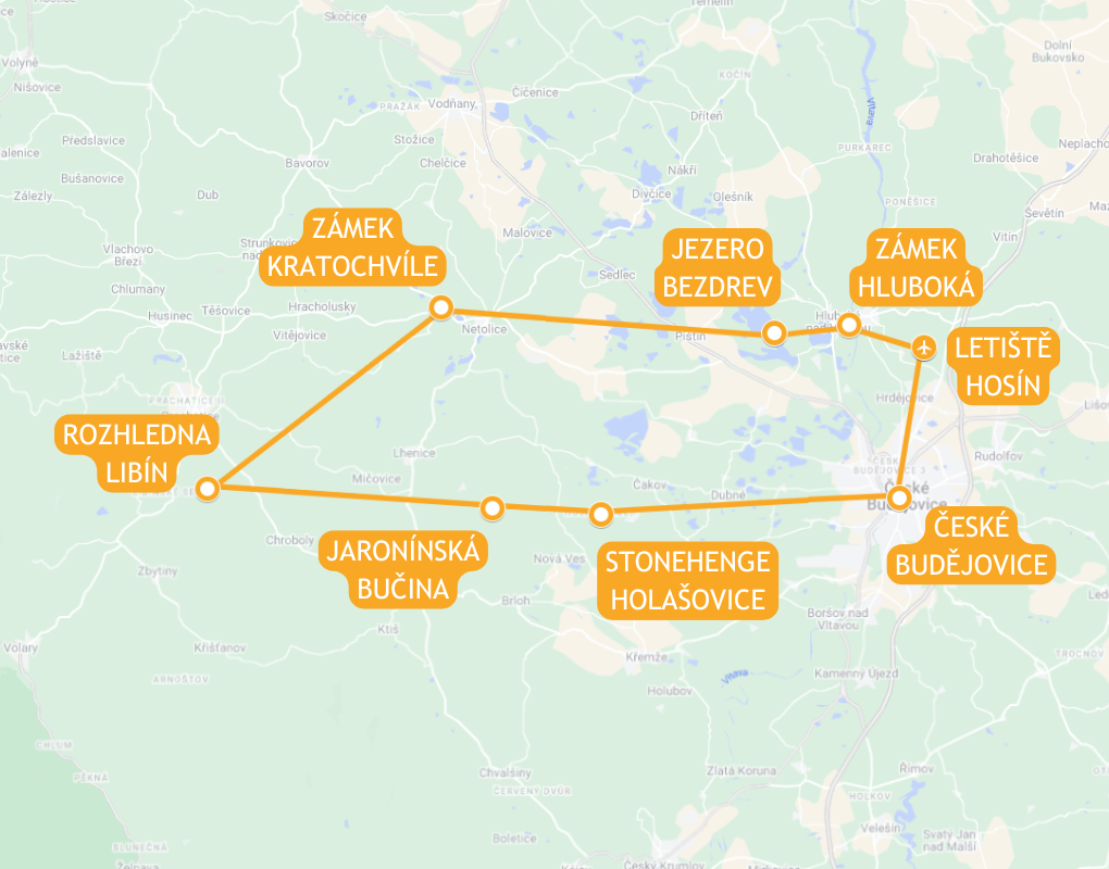 Mapa trasy vyhlídkového letu